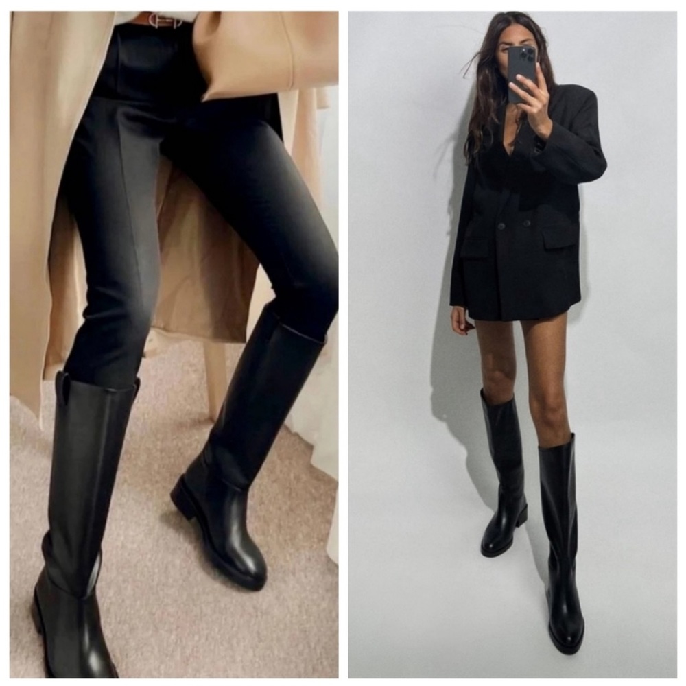 NWT Zara Knee high tall flats Riding Boots